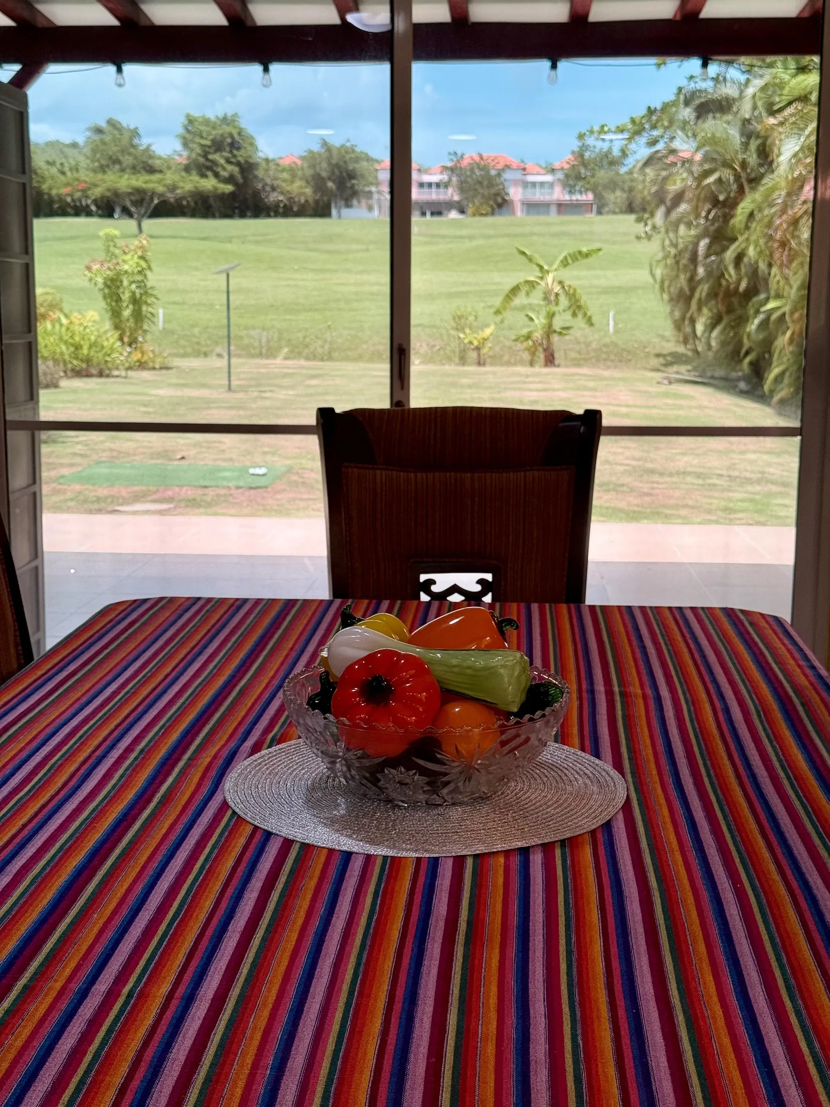 Patio dining with golf view