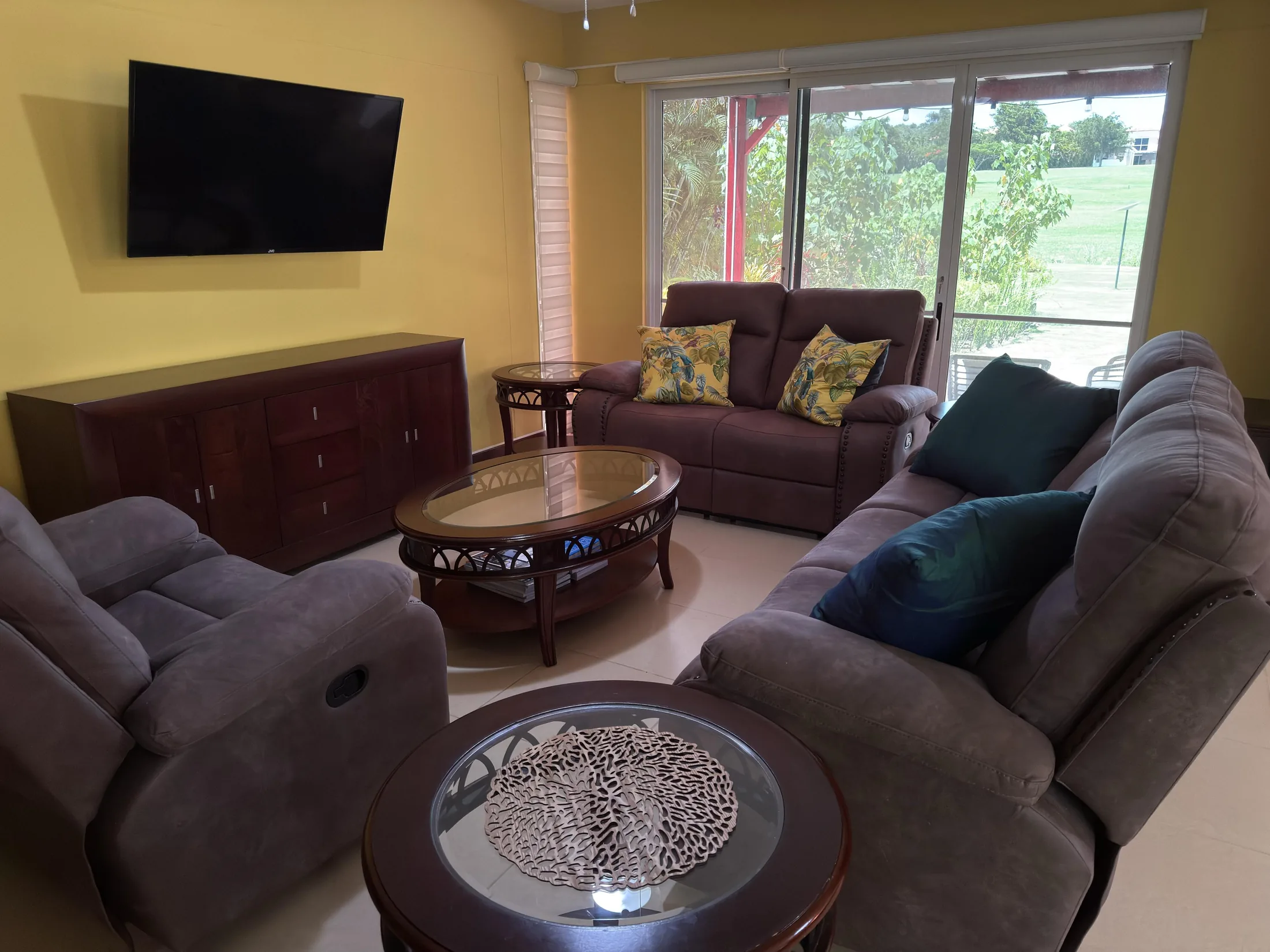 Living room with golf view